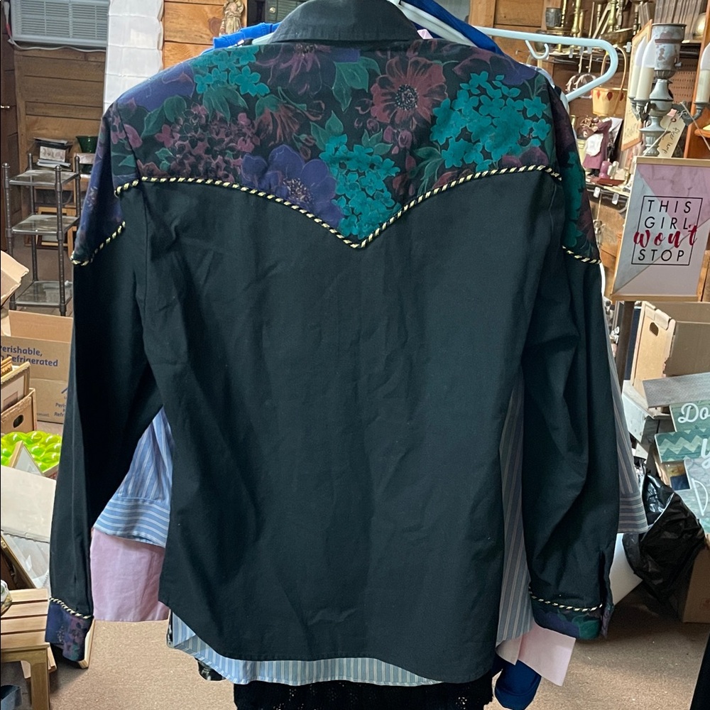 Kenny Roger's VTG Women's Black Western Snap Front Shirt 7/8 S - Picture 6 of 7